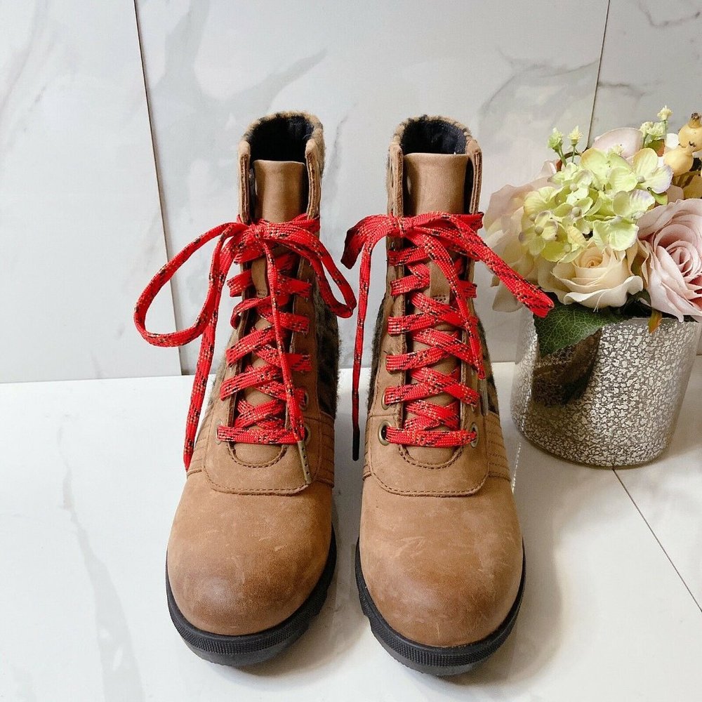 Sorel Lexie Faux Fur Paneled Wedge Combat Boots 6 - Picture 5 of 8